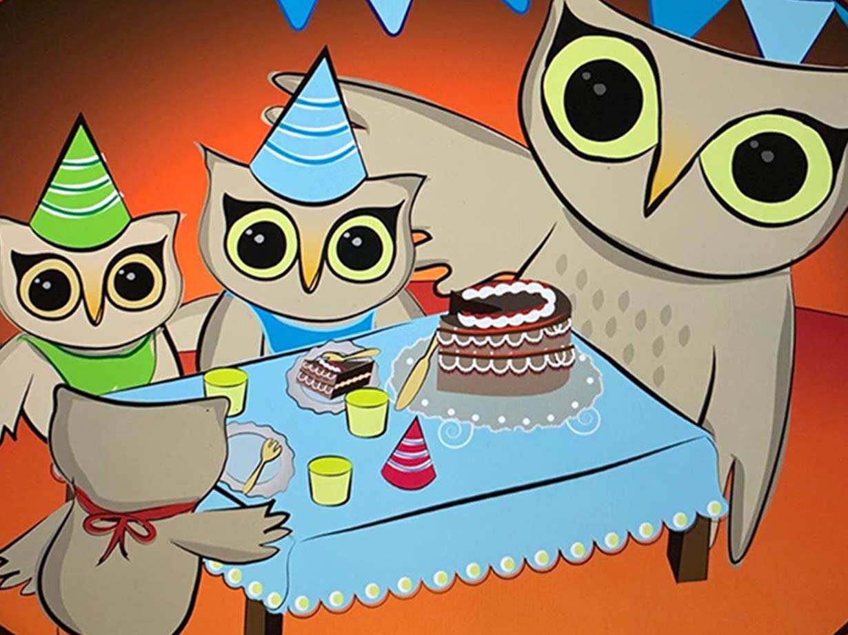 Owl birthday illustration